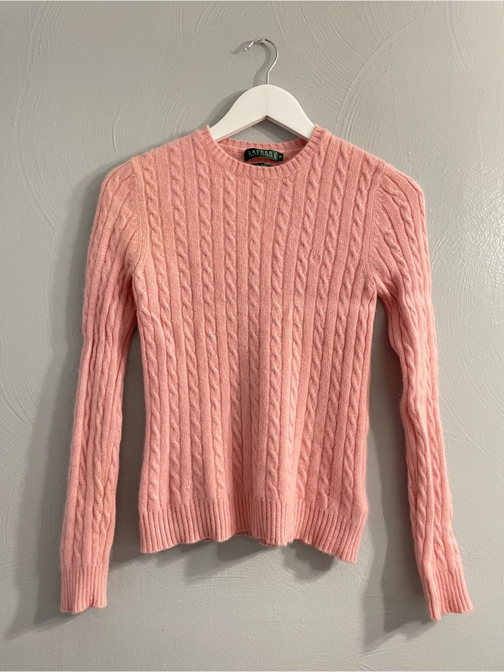Lauren Ralph Lauren Baby Pink cashmere Cable Knit Crewneck Sweater
